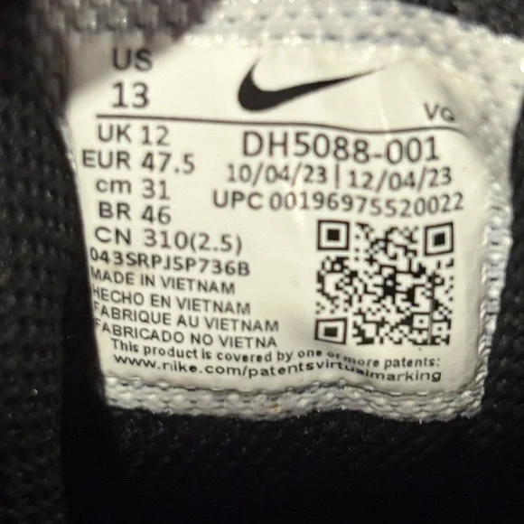 Nike Vapor Edge Shark 2 Men's Football Cleats DH5088-001 Black/White Size 13 - Picture 10 of 10